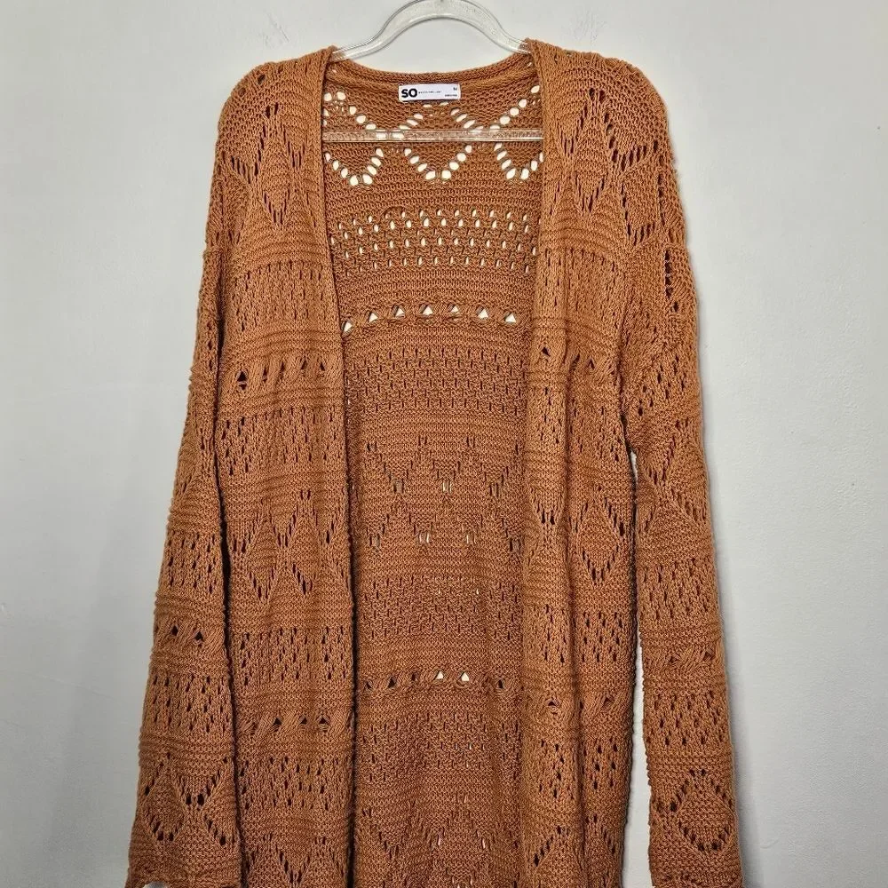So Mustard Yellow Boho Crochet Stitch Kimono Open Cardigan Wide Sleeve M… - Picture 4 of 10
